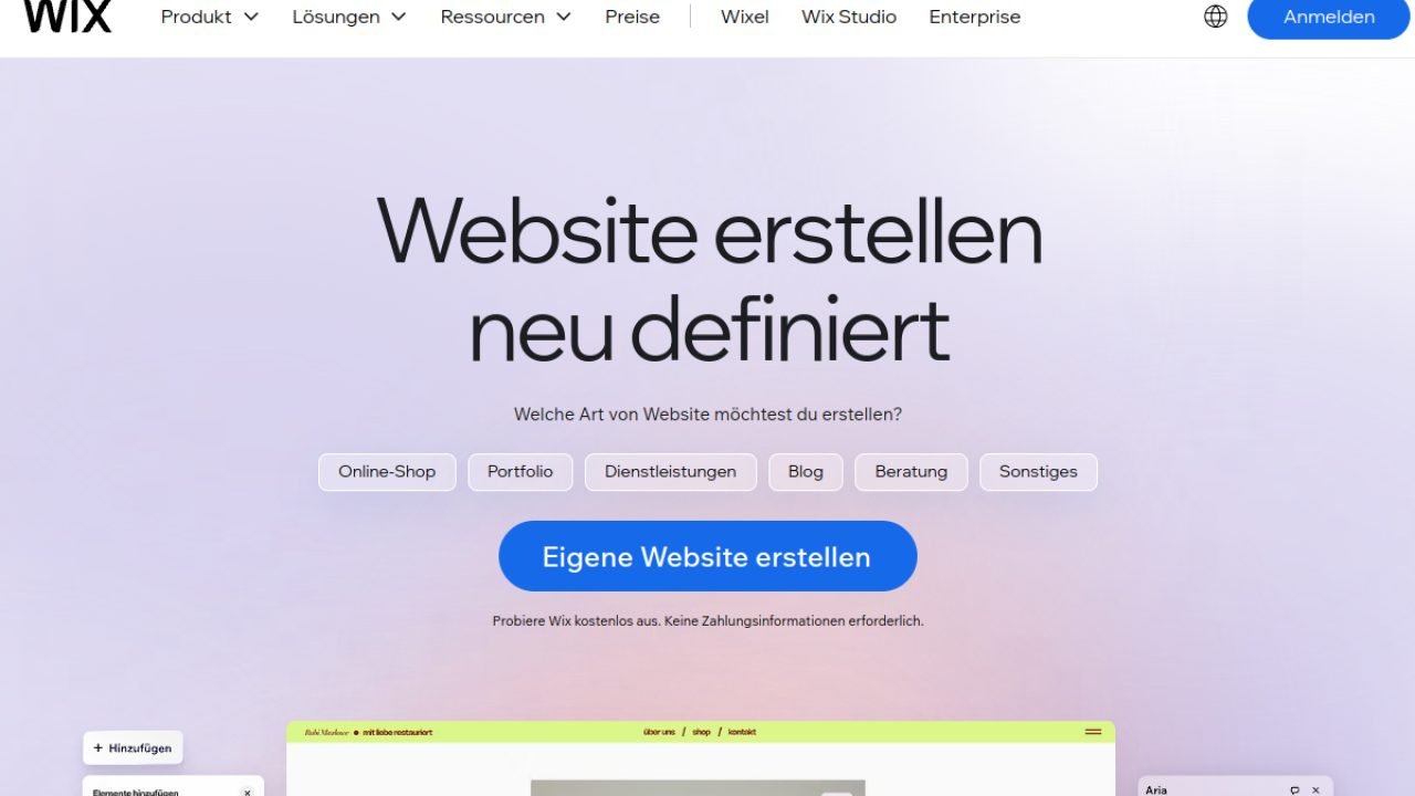 Wix Produktvorschau 2